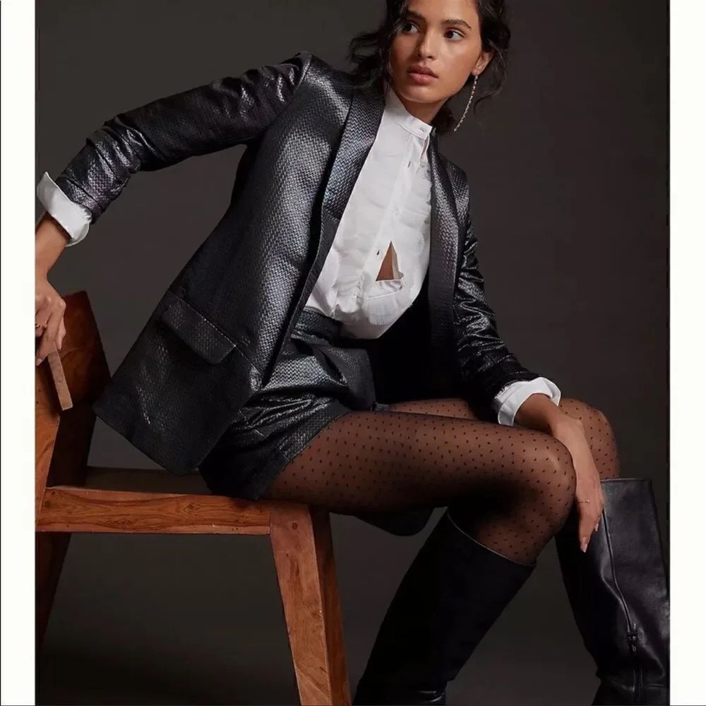 Anthropologie Hutch Textured Metallic Black Blazer NEW Size Small